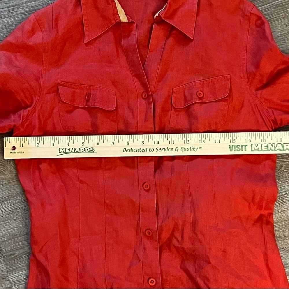 Edward Red 100% Linen Button Up Shirt Sz L 3/4 Sleeve Back Slit Jacket Blouse‌ - Picture 6 of 6